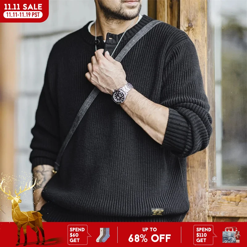 

Maden Спецодежда американская Ретро черная трикотажная рубашка Henley Вертикальная стандартная для мужчин осень и зима