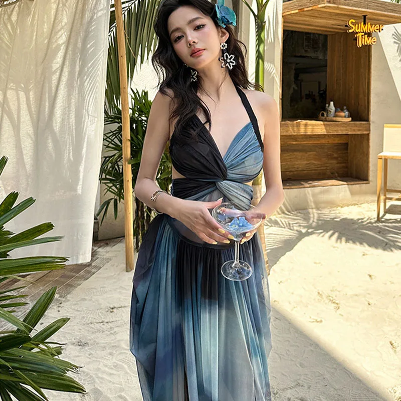 Thai Sanya vacances licou cou une pièce robe de plage dos ouvert été maillot de bain pour les femmes ambiance maillot de bain