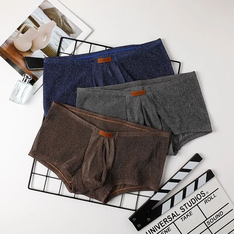 Men's Ice Silk Mesh Boxer Briefs Ultra-thin Breathable Cool Quick Dry Underwear Soft Comfortable Panties for Summer Daily Wear