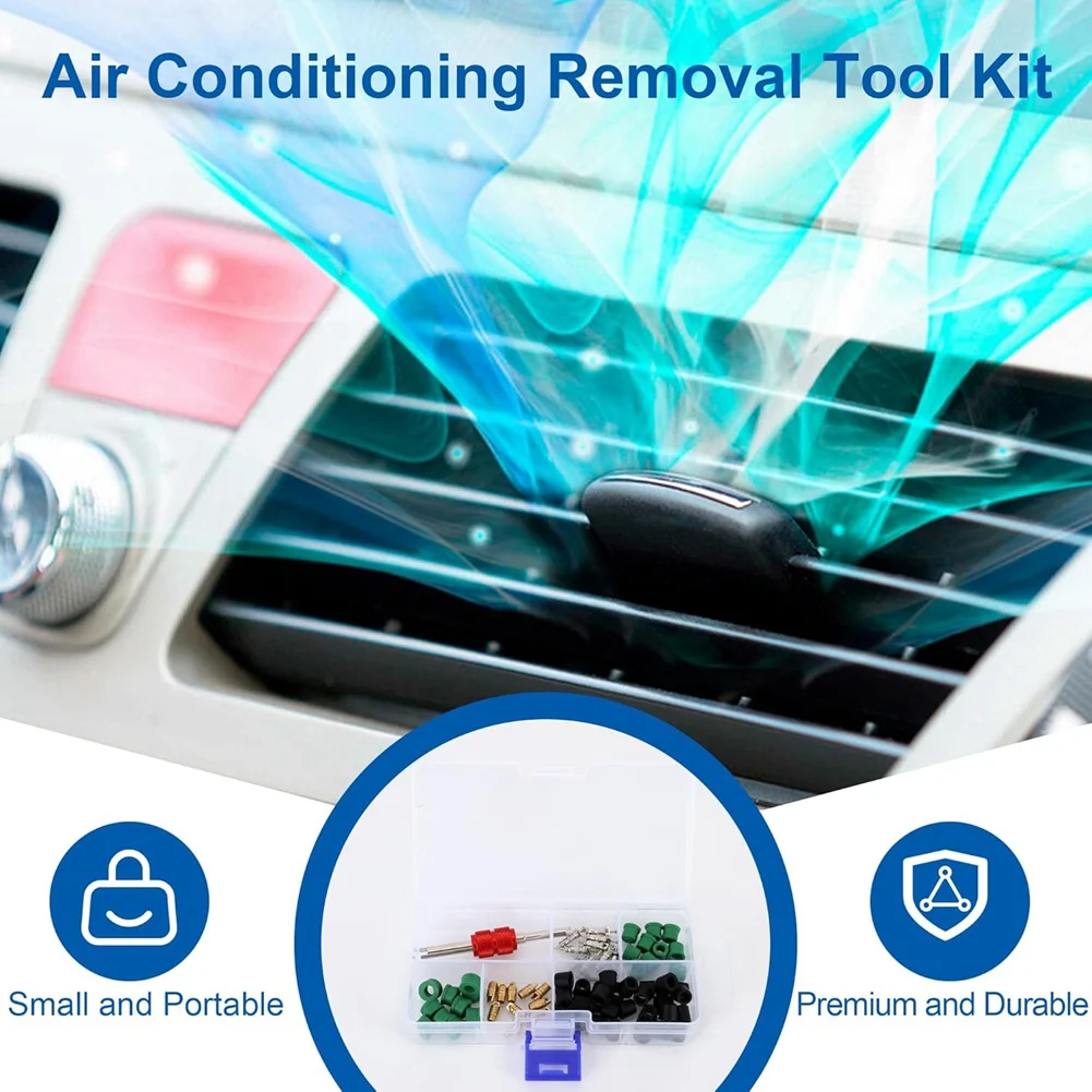 

Комплект для ремонта систем ОВКВ: Прокладки для шлангов ОВКВ (71 шт.), инструменты для ремонта кондиционеров, 10 клапанных сердечников, 50 прокладок для шлангов