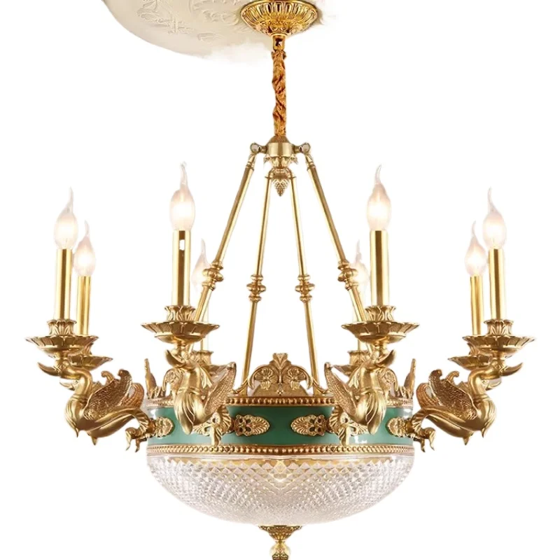 

European-style all-copper chandelier, French romantic living room bedroom dining room light, retro atmospheric