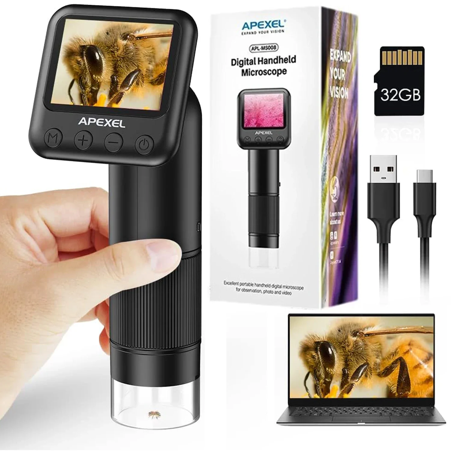 2 Inch LCD Screen Pocket Microscope 800X HD Handheld Digital Microscope USB Portable Lab Equipment for Kids Adults