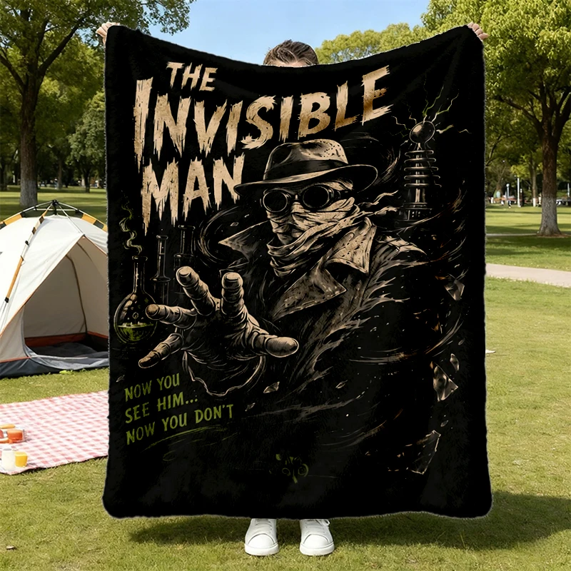 Invisible Warm Blanket, Vintage Horror Graphic Soft Blanket, Classic Monster Movie Comfy Blanket, Goth Punk Comfort Colo