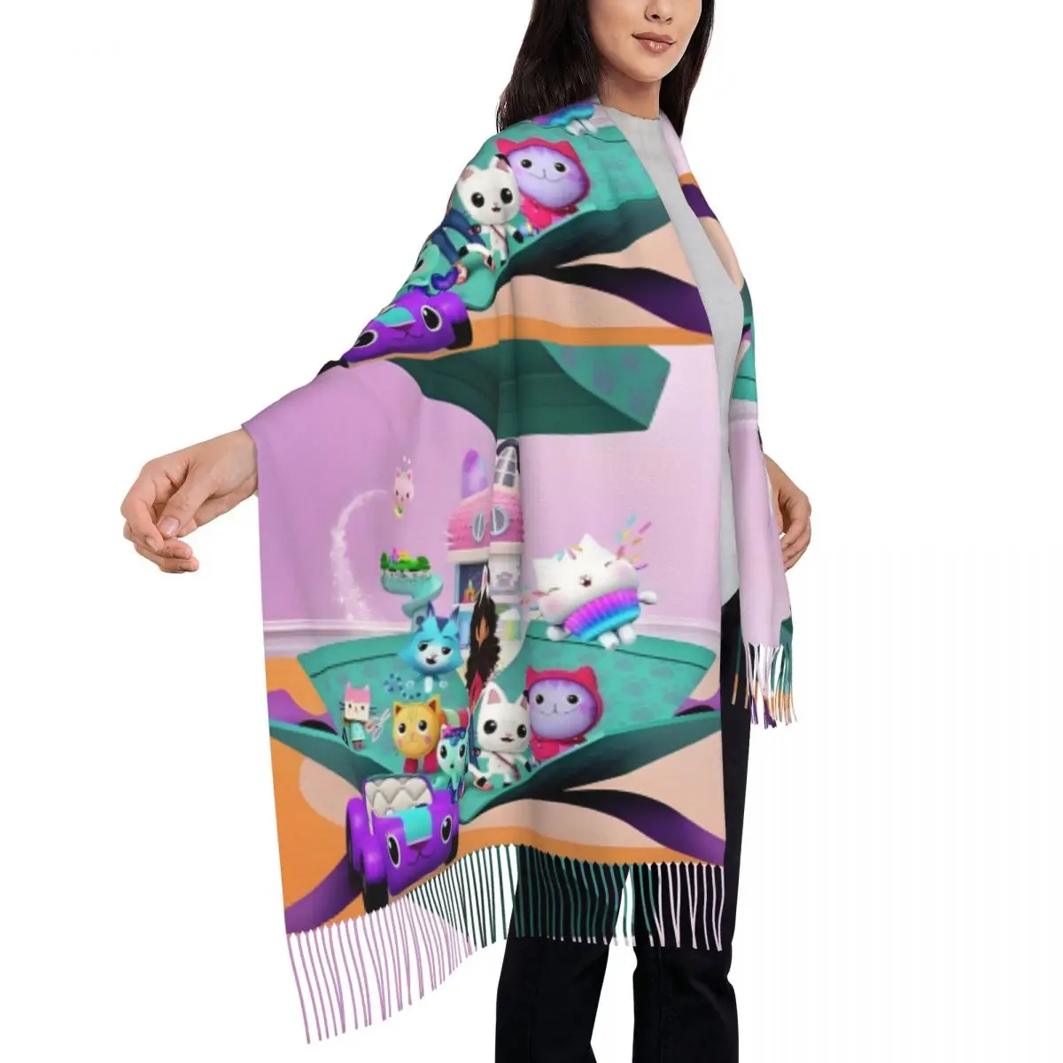 ギャビーズドールハウス スカーフ ラップ レディース ロング 冬 秋 暖かい タッセル ショール ユニセックス ギャビー猫 スカーフ