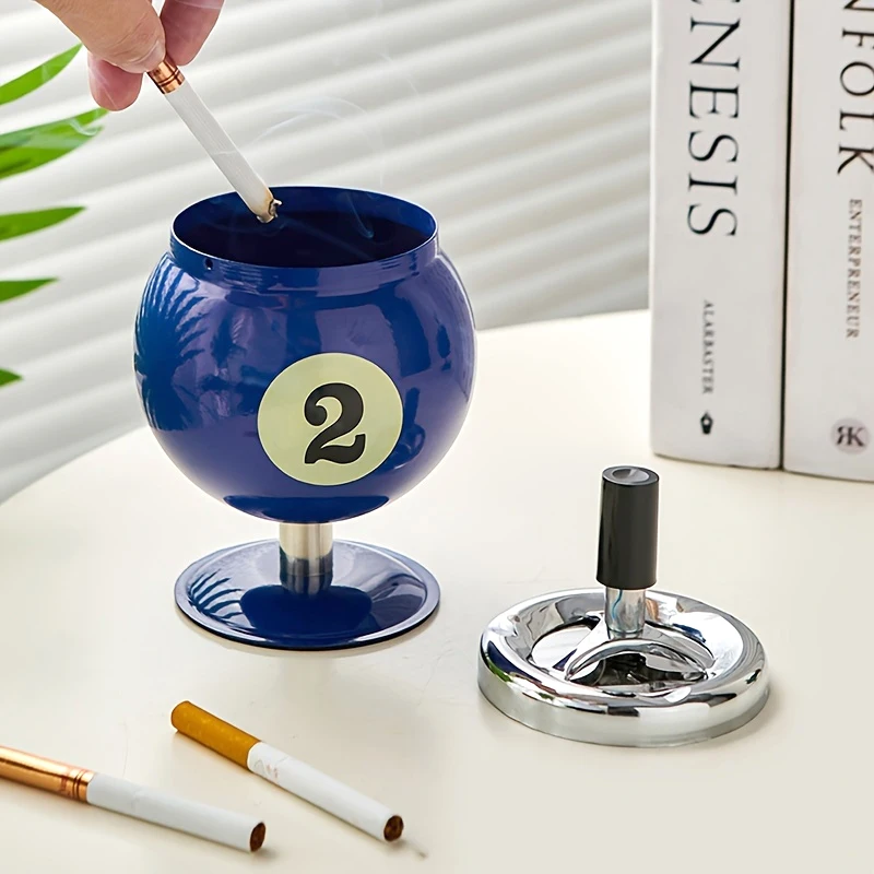 Creative Billiard Ball Shape Ashtray With Lid Portable Metal Smoking Ash Tray For Home Restaurant Ktv Bar Cigar Ashtray