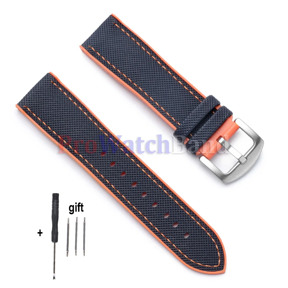 Neues Nylon-Segeltuch-Gummi-Hybrid-Uhrenarmband 18mm 20mm 21mm 22mm Herren Damen Silikon Wasserdichtes Uhrenband Orange Blau Armbänder