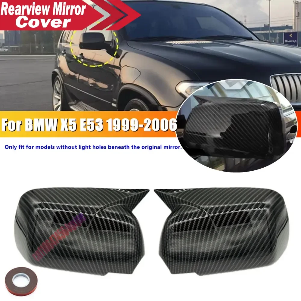 For BMW X5 E53 1999 2000 2001 2002 2003 2004 2005 2006 Rearview Side Mirror Cover Wing Cap Exterior Door Trim Adhesive Sticker