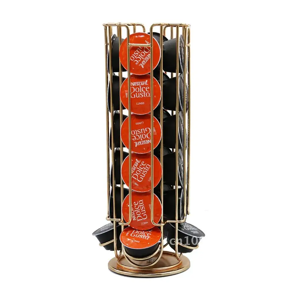 New Gold 24Cups Rotatable Coffee Pod Holder For Dolce Display Rack Tower Storage Stand Gusto Capsule Capsule Shelves