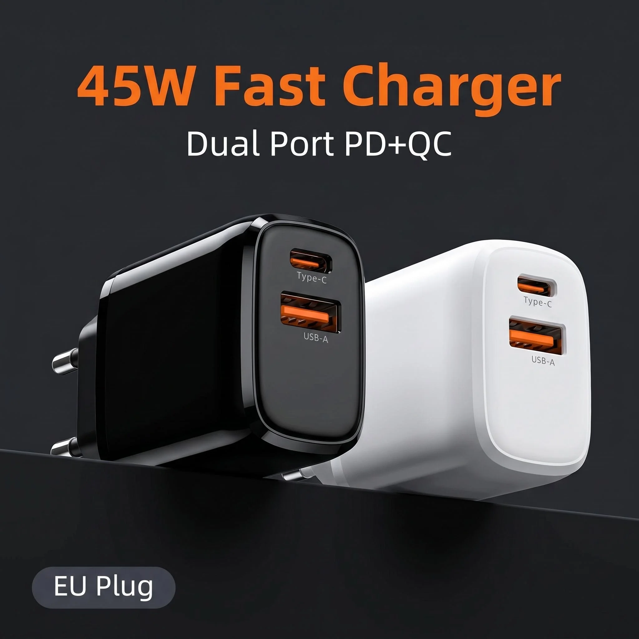 FAST NETWORK CHARGER USB-C TYPE-C USB-A PD-45W DUAL PORT POWER SUPPLY