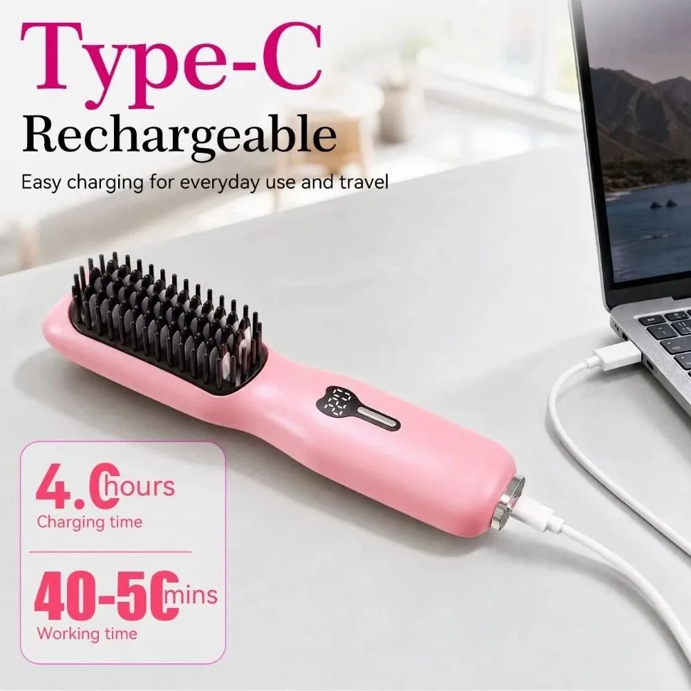 Multi-Functional Wireless Hair Straightener Brush Ergonomic Handheld Structure Compact Wireless Design Cordless Hot Comb