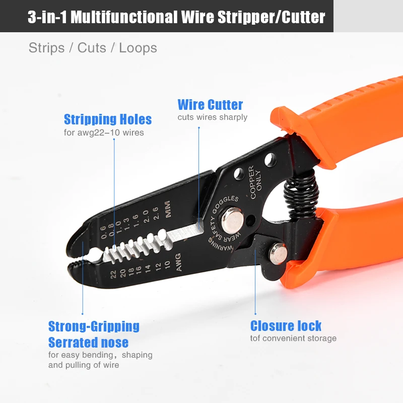 6.5-inch 3-in-1 Multi-Function Hand Tool with Stripping/Cutting/Gripping Function Copper Wire Stripping Tool Pliers