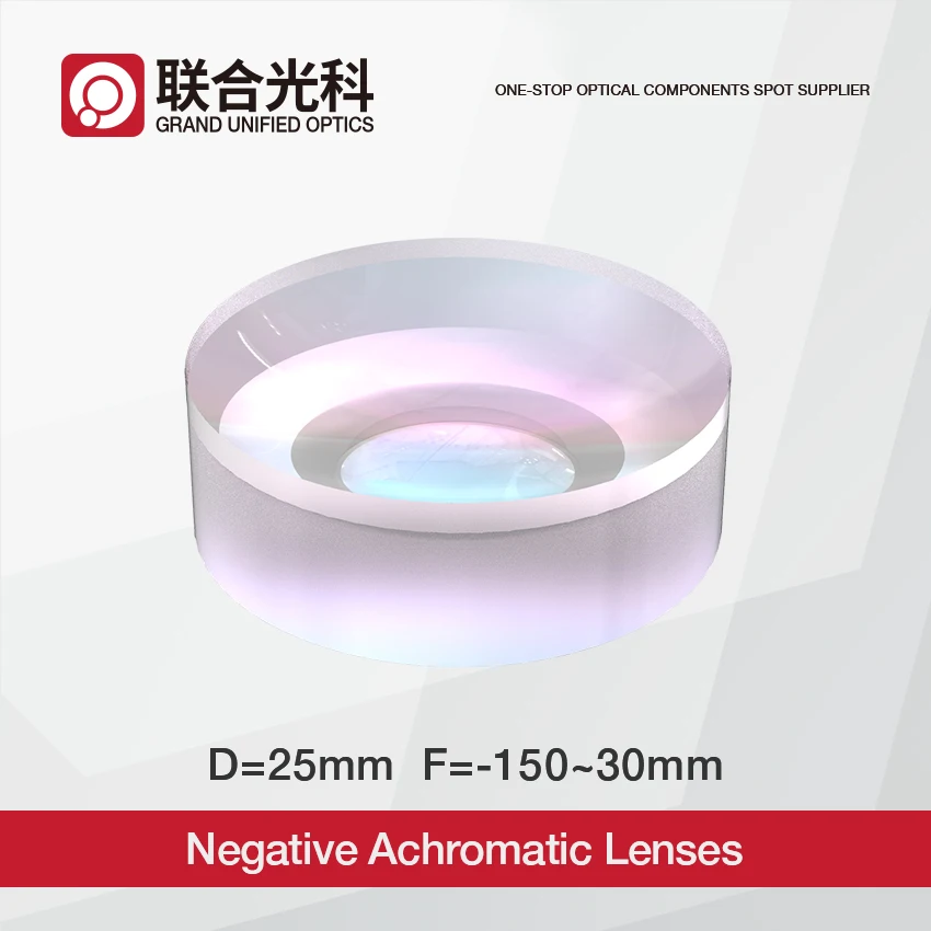 Diâmetro 25 mm 25.4 mm Negativo Acromático Doublet Lentes