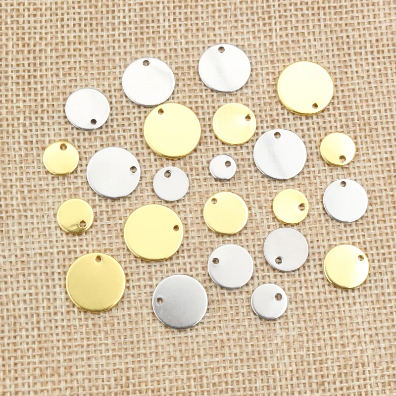 6 8 10 12 15 18 20 25mm Charms 316 Stainless Steel Gold Plated Round One Hole Charm DIY Necklace Pendant Jewelry Finding