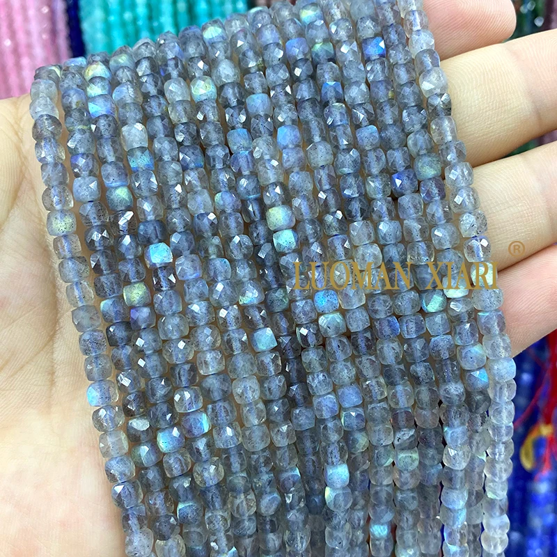 4x4mm Natural Stone Faceted Cube AAA Labradorite Loose Square Spacer Beads for Jewelry Making Diy Bracelet Charms Accessories