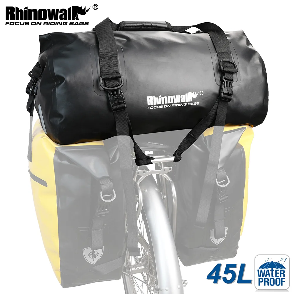 Rhinowalk Bike Back Seat Bag 45L Waterproof Bicycle Tail Bag Dry Luggage Cycling Outdoor Pannier Bag Saddle Pack Accessories