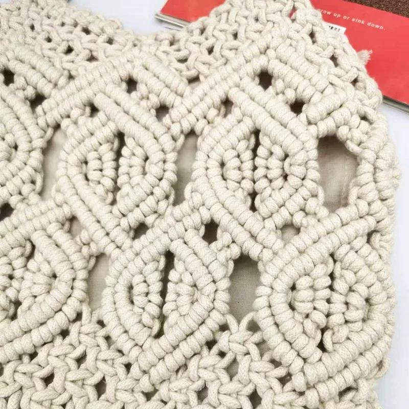 Rope Crochet kobiety torba na ramię czeski z wcięciem, tkany torby dla kobiet Handmade Knitting torebki Travel torba na plażę Shopper Hobos