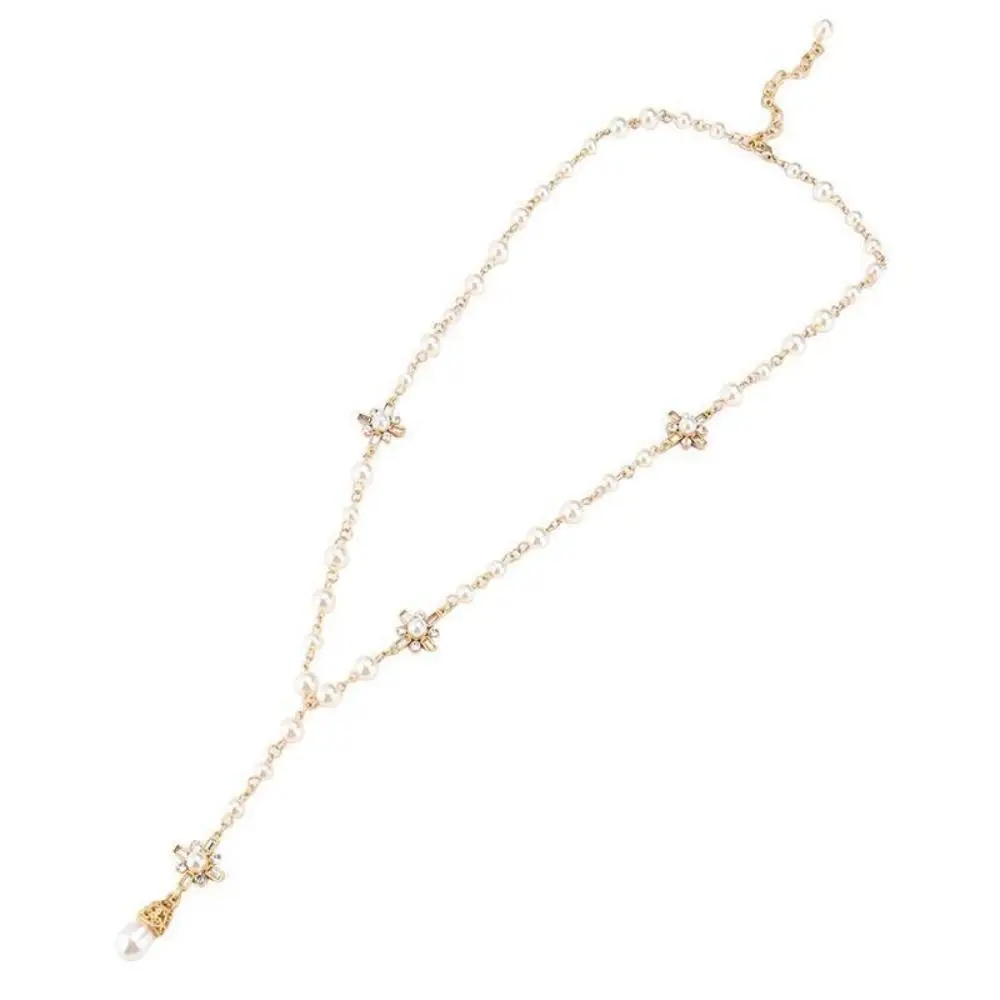 Collar de perlas de estilo coreano para mujer, cadena Maxi de cuentas largas de doble capa, cadena de Metal, elegante collar de perlas de imitación para fiesta