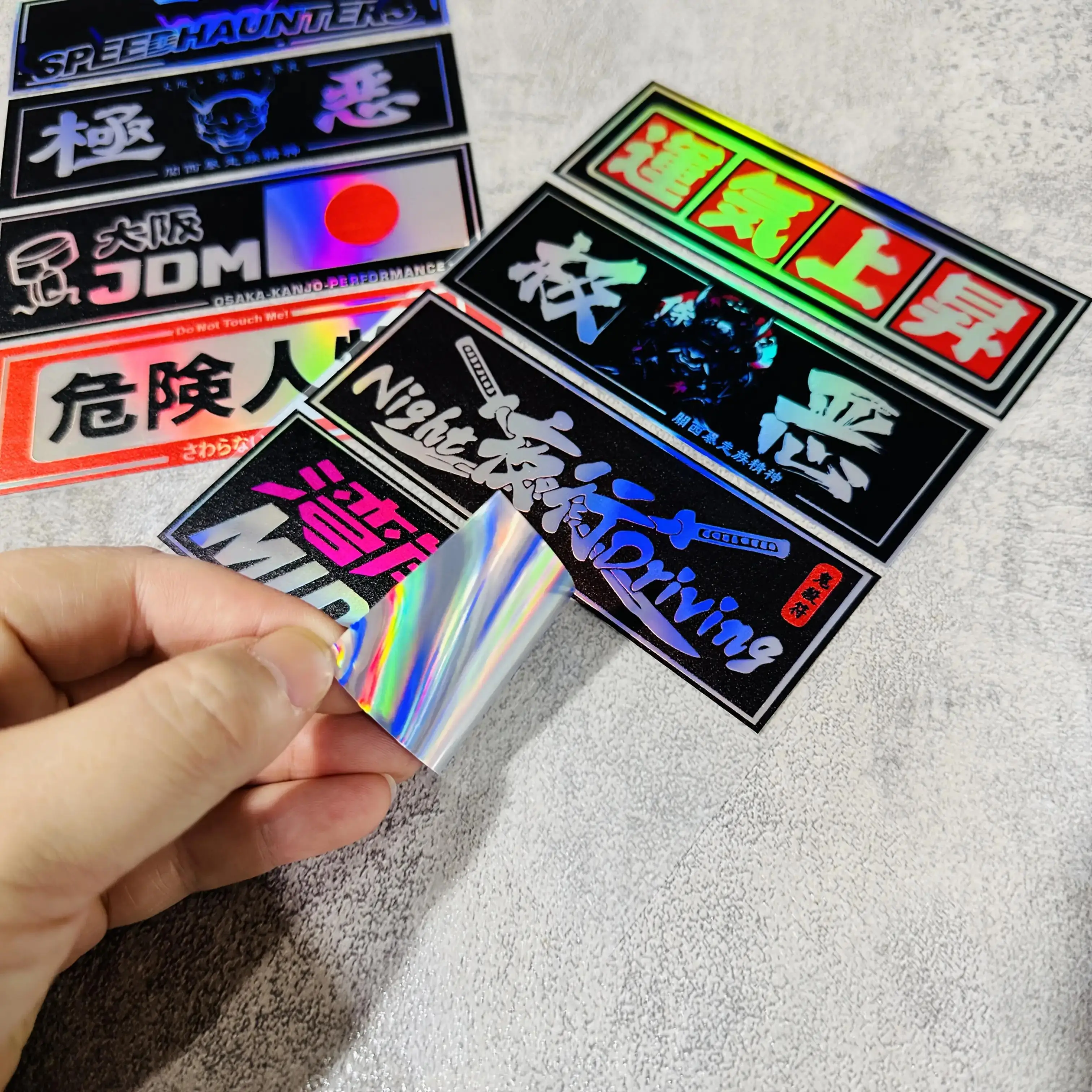 1SET Japanese JDM Style Holographic Stickers Waterproof Vinyl Decal for Car Motorcycle Helmet Laptop Decor view 5