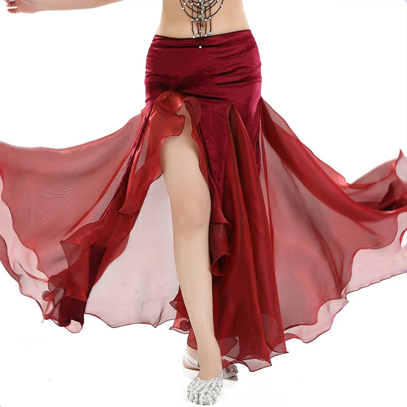 New Adult women Belly Dance Costume High slit wave edge velvet skirt Oriental dance skirt Stage Performance Belly Dancing Wear