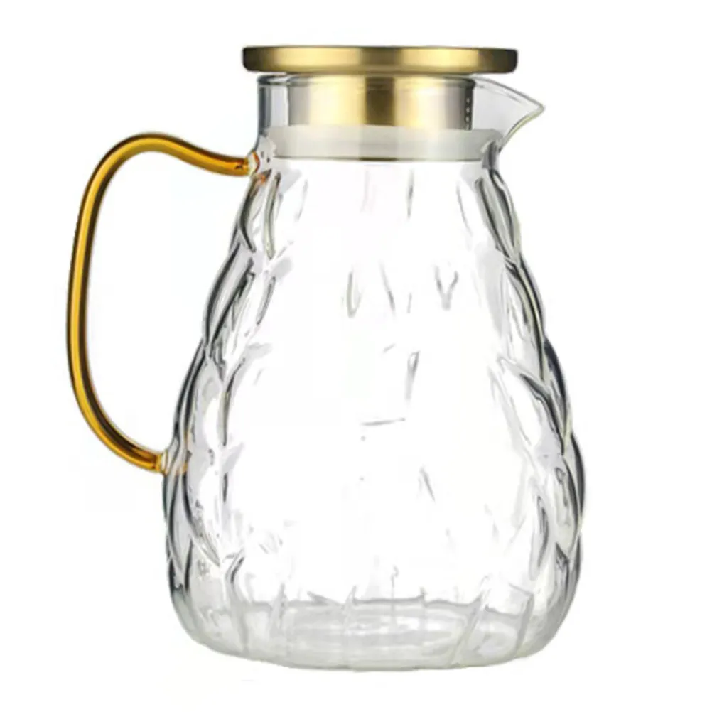 

1Pcs Thickened Stainless Steel Base Glass Body Cold Water Jug High Capacity Tea Leaf Pot Drink Kettle for Office Afternoon Tea