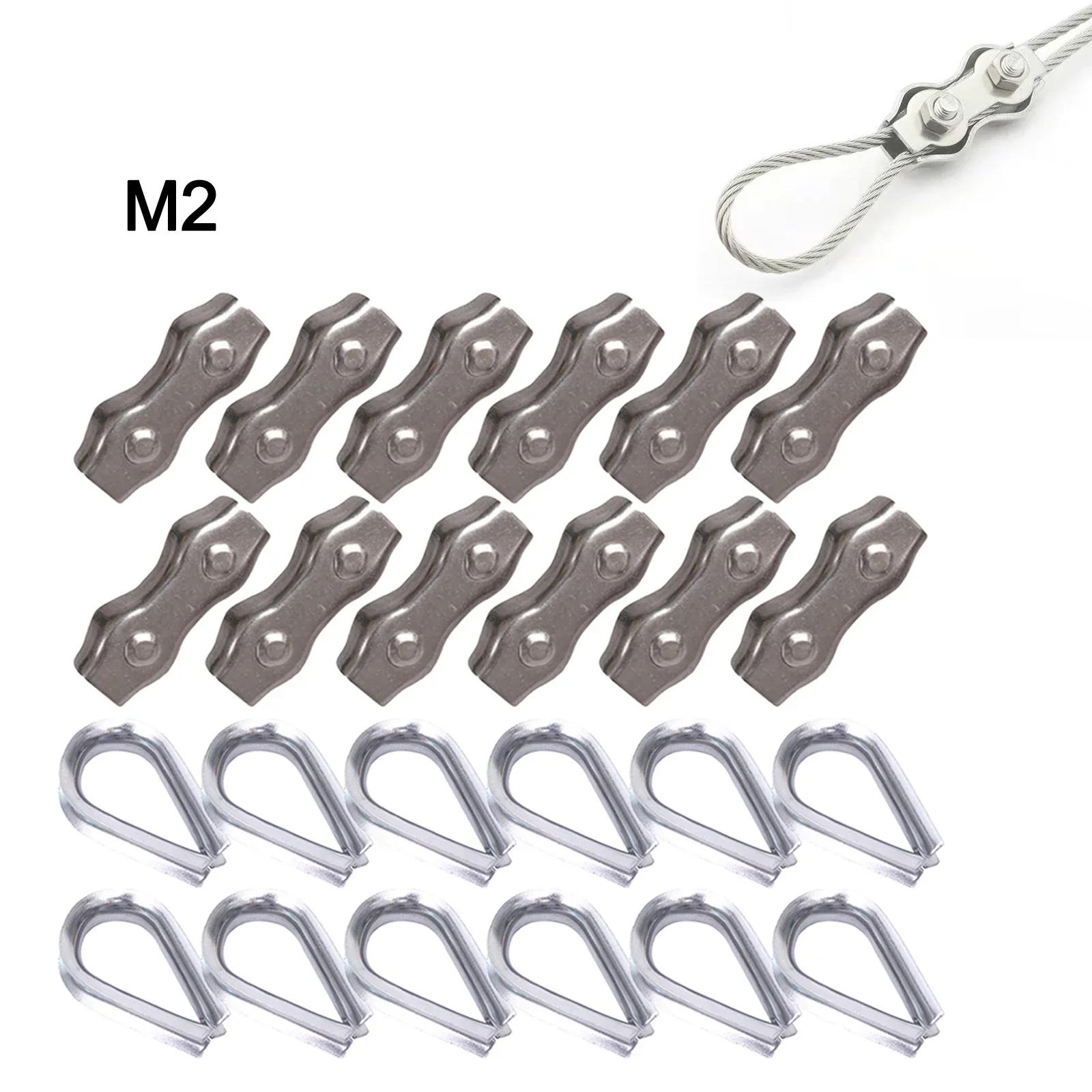 12PCS Duplex Clamp And Wire Rope Thimble Kit 304 Stainless Steel Rope Clip Duplex Clamp And Wire Rope Thimble Kit 304 Stainless