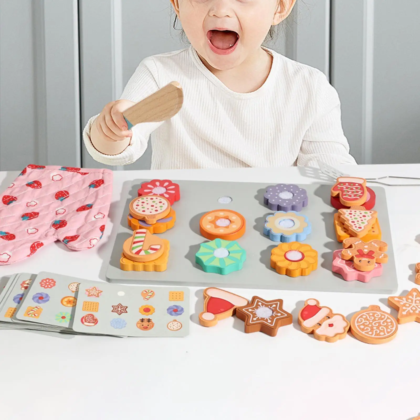 Slice and Bake Cookies Educational Learning Toy Wooden Cookie Sheet Play Food Set Kitchen Playset for Kids Ages 3+ Boys Girls