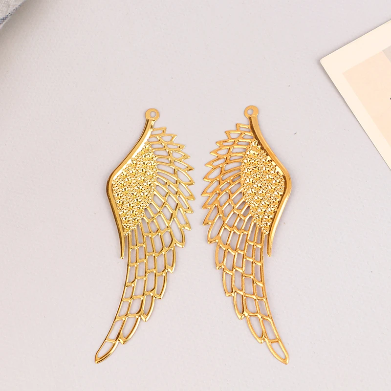 10Pcs Gold Color/Silver/Bronze Filigree Wraps Angel Wings Pendant Metal Crafts For DIY Headwear Jewelry Making Accessories