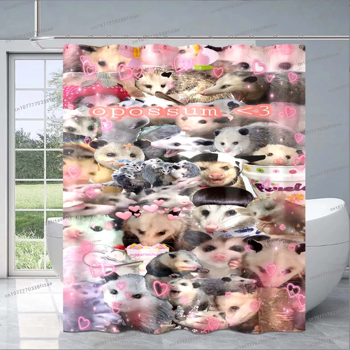 Opossum Screm Kawaii Cartoon Animal Shower Curtain Pink Cute Pattern Shower Curtain Kid's Bathroom Decoration Shower Curtain