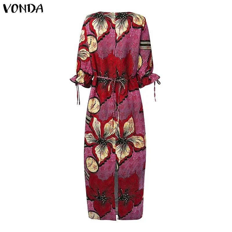 VONDA Plus Size Women Bohemian Print Maxi Dresses Summer 3/4 Sleeve Casual Oversized Long Sundress 2026 Fashion Party Robe 5XL view 5