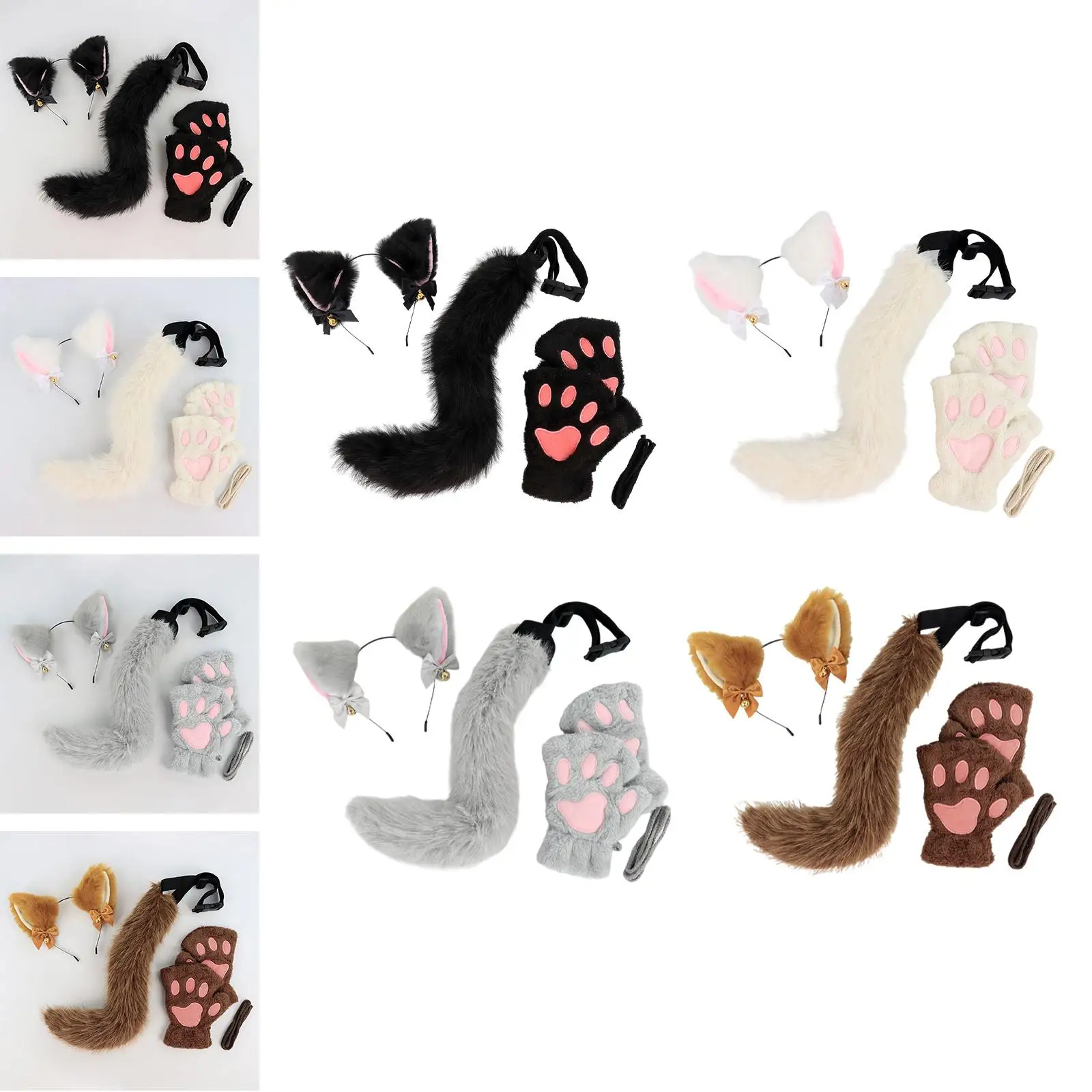 Kattenoren en staart Set Kattenpootaccessoires Cosplay Fancy Dress Leuke handschoenen voor schoolbal Carnaval Verjaardag Kinderen Volwassenen Themafeesten