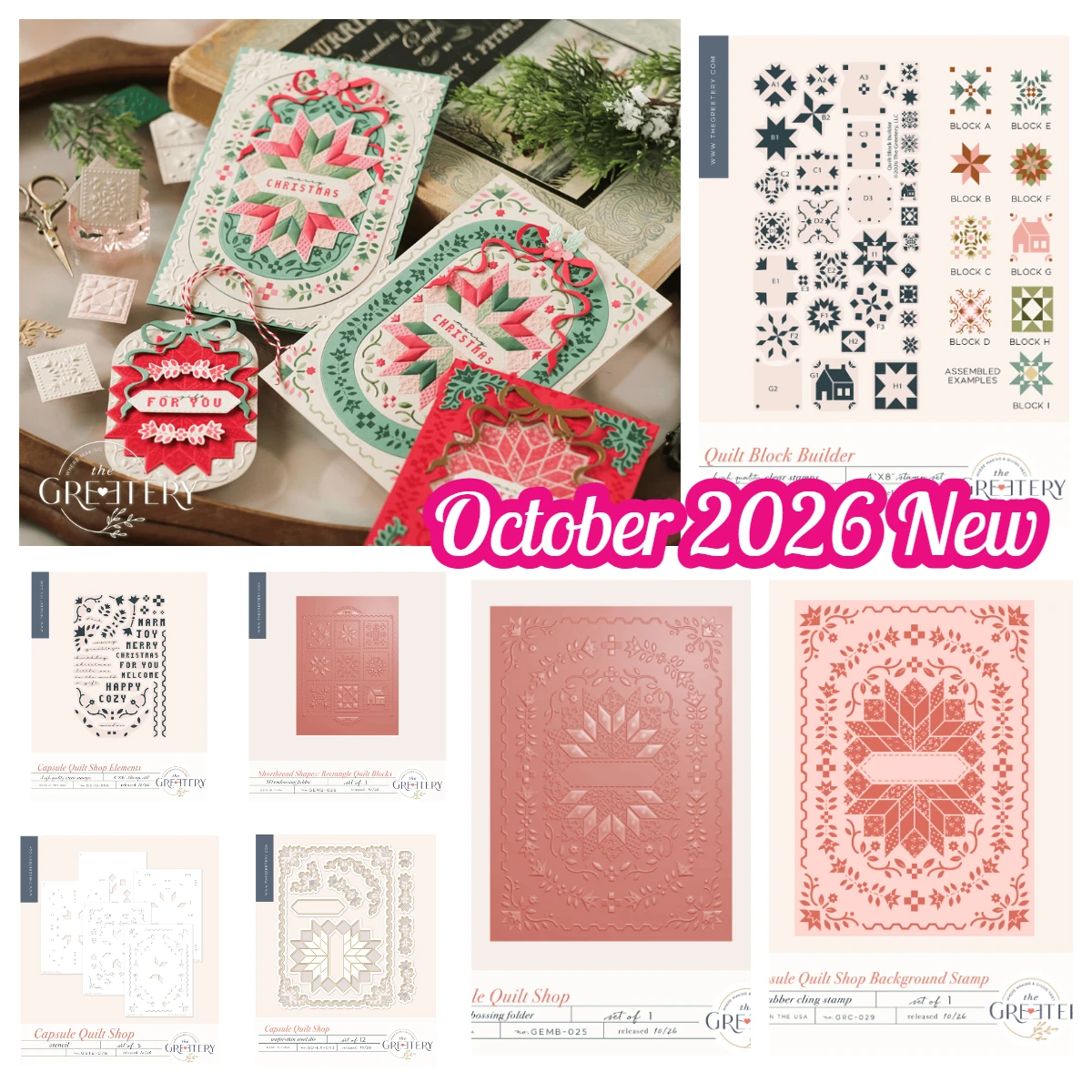 Neuer Quilt-Block-Bauer, Heißfolienplatte, Metall-Stanzformen, transparente Stempel, Schablonen-Set, DIY Scrapbook-Papierdekoration, Prägung