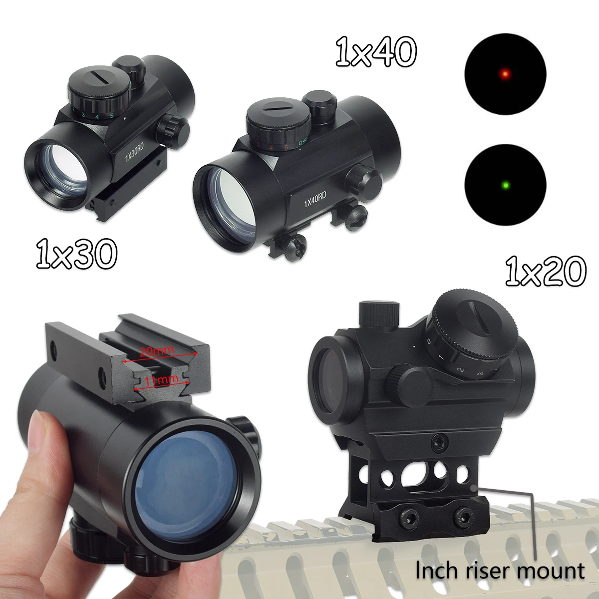 

1x30RD 1x40RD Red Green Dot Scope Sight Single-Tube Adjustable Telescope Tactical 1X20 RDS-25 Riflescope With 1 inch Riser Mount