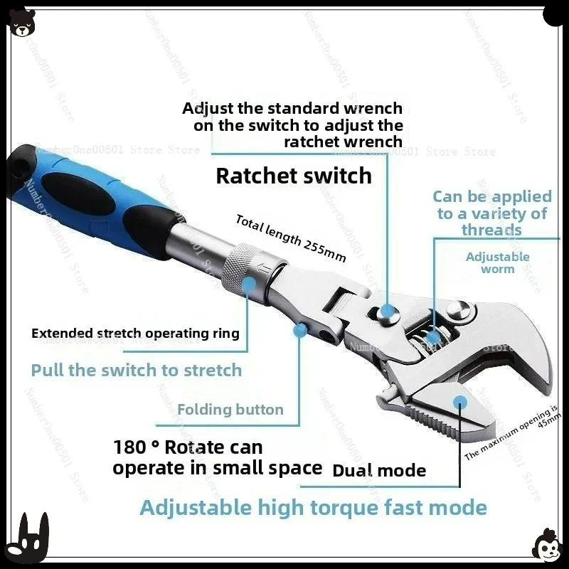 

Универсальный регулируемый ключ с храповым механизмом, поворотная головка, телескопический складной с широким отверстием для сантехники, ремонта автомобилей
