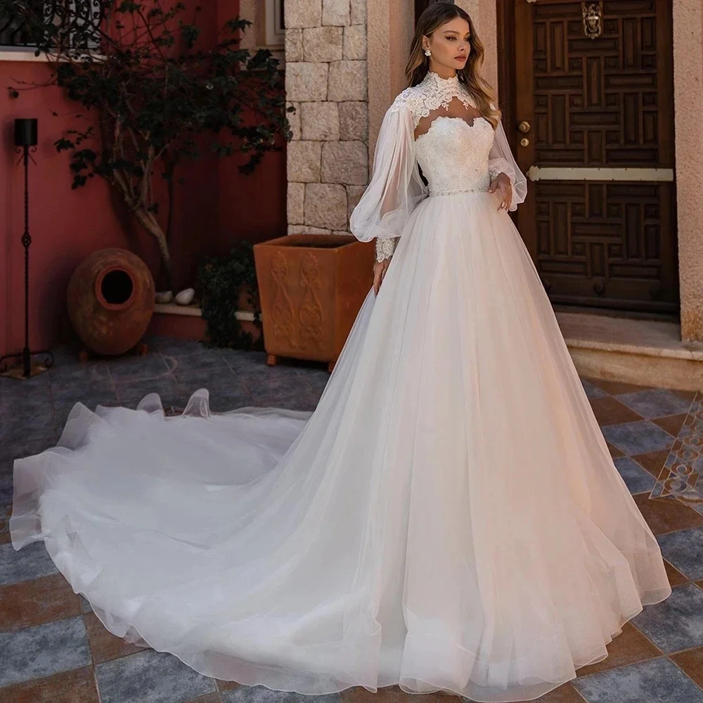 

Applique Vestido De Noiva Sexy Sweetheart Vestidos De Novia With Detachable Puff Sleeve Luxury Sweep Train Wedding Dress