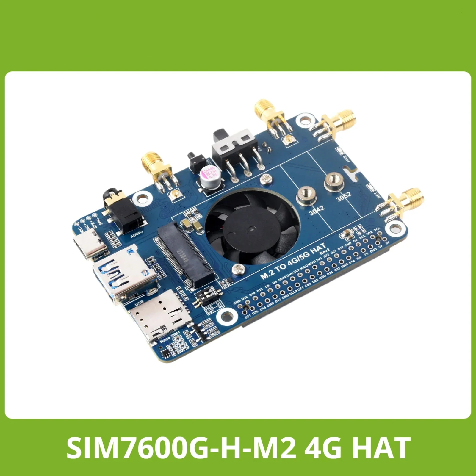 SIM7600G-H M.2 4G HAT for Raspberry Pi LTE, LTE CAT4 High Speed, Raspberry Pi SIM,Cellular,4G/3G/2G, GNSS, Global Band