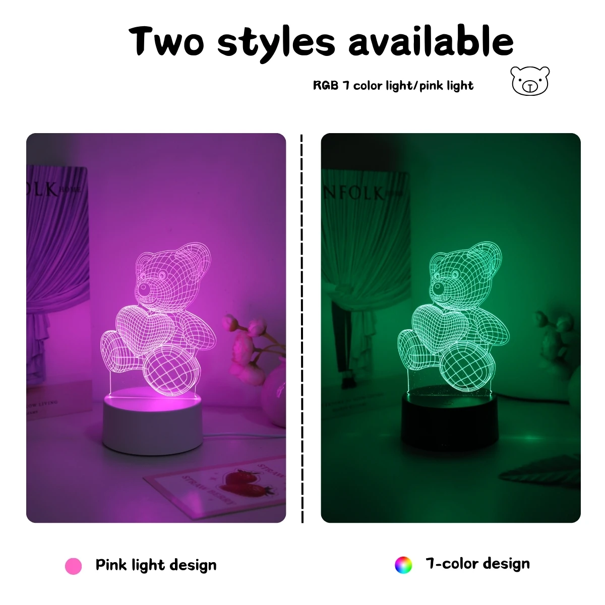 USB 3D Night Light Bear Creative Night Light, Home, Dining Table, Living Room Decoration, Birthday and Holiday Gift Night Light