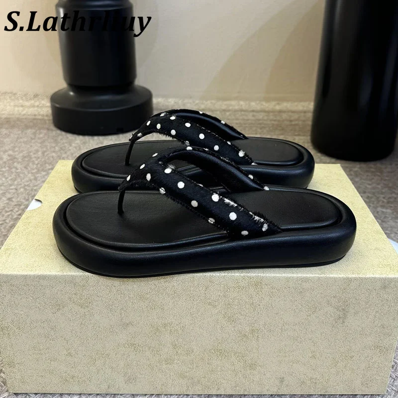 women's simple leather polka design open toe slippers comfortable casual vacation sandals flat bottomed solid color flip flops