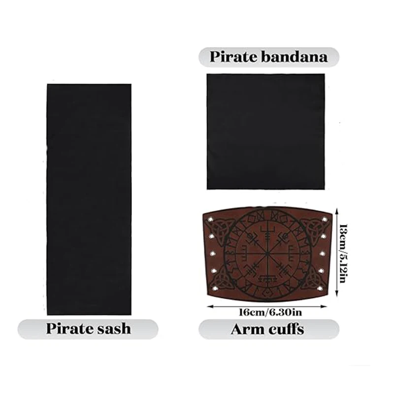 Kostium Pirata na Halloween dla Kobiet i Mężczyzn, Zestaw: Bandana, Pas, Opaska na Głowę, Ochraniacze na Nadgarstki, na Imprezę Halloweenową, Piracki Bal Maskowy