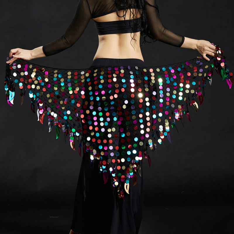 Dancer Triangular Scarf Women Yoga Belly Shawl Waist Chain Hip Scarves Sequin Wraps Waistband for Fitness Dancing Clothing