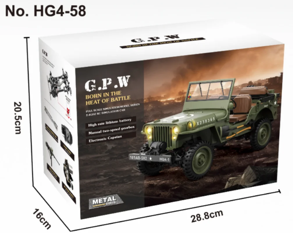 

Hengguan HG4-58 масштаб 1:14 4WD электрический ретро джип с дистанционным управлением автомобиль внедорожный альпинистская имитационная модель игрушки для мальчиков
