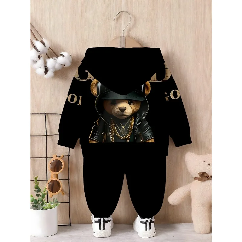 Little Boys 2 Piece Hoodie Jogger Tracksuit, Cool Good Bear Print, Halloween Pumpkin Face, T-Rex Dinosaur Graphic Outfit