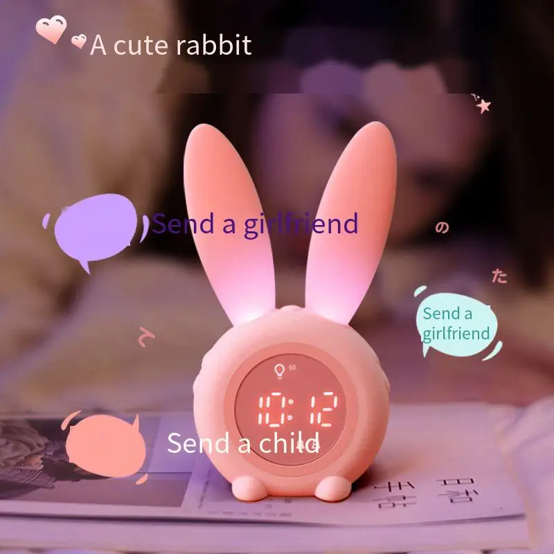 Bunny Ear Led Alarm Clock With Night Light Smart Sensor Wake-up Sleep Trainer For Kids For Bedroom Or Living Room Kitchen Use