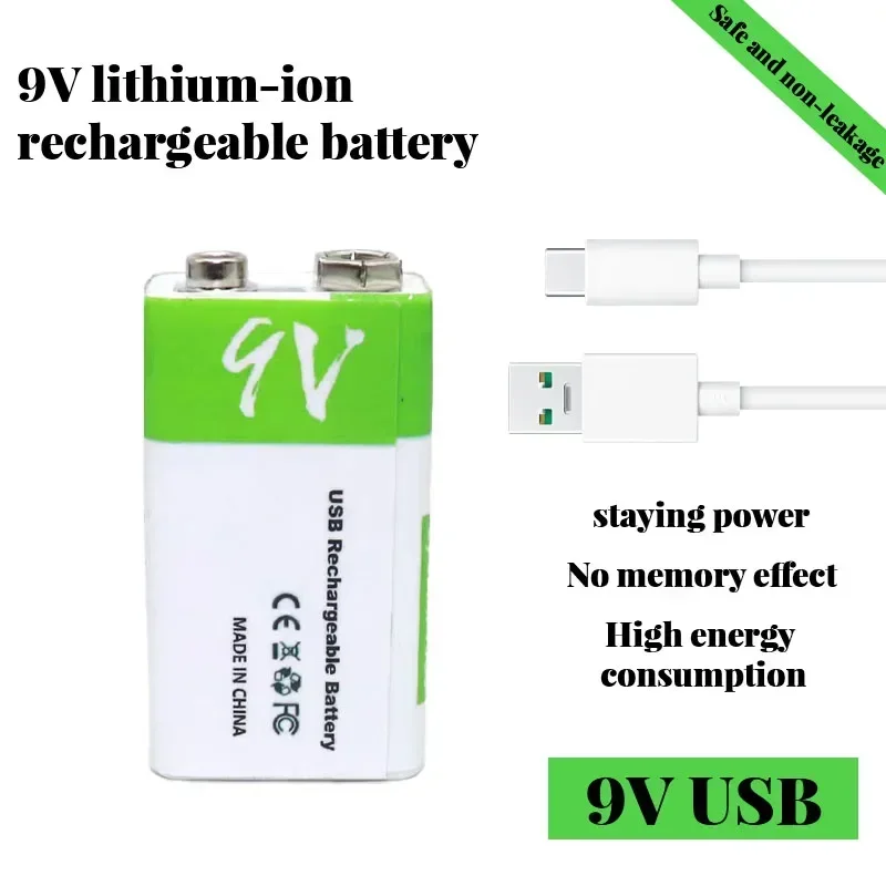 9-V-Akku, Mini-USB-Akku, 1800 mAh, 9 V Lithium-Ionen-Multimeter, Mikrofon, Spielzeug, Fernbedienung, KTV, mit Batterie