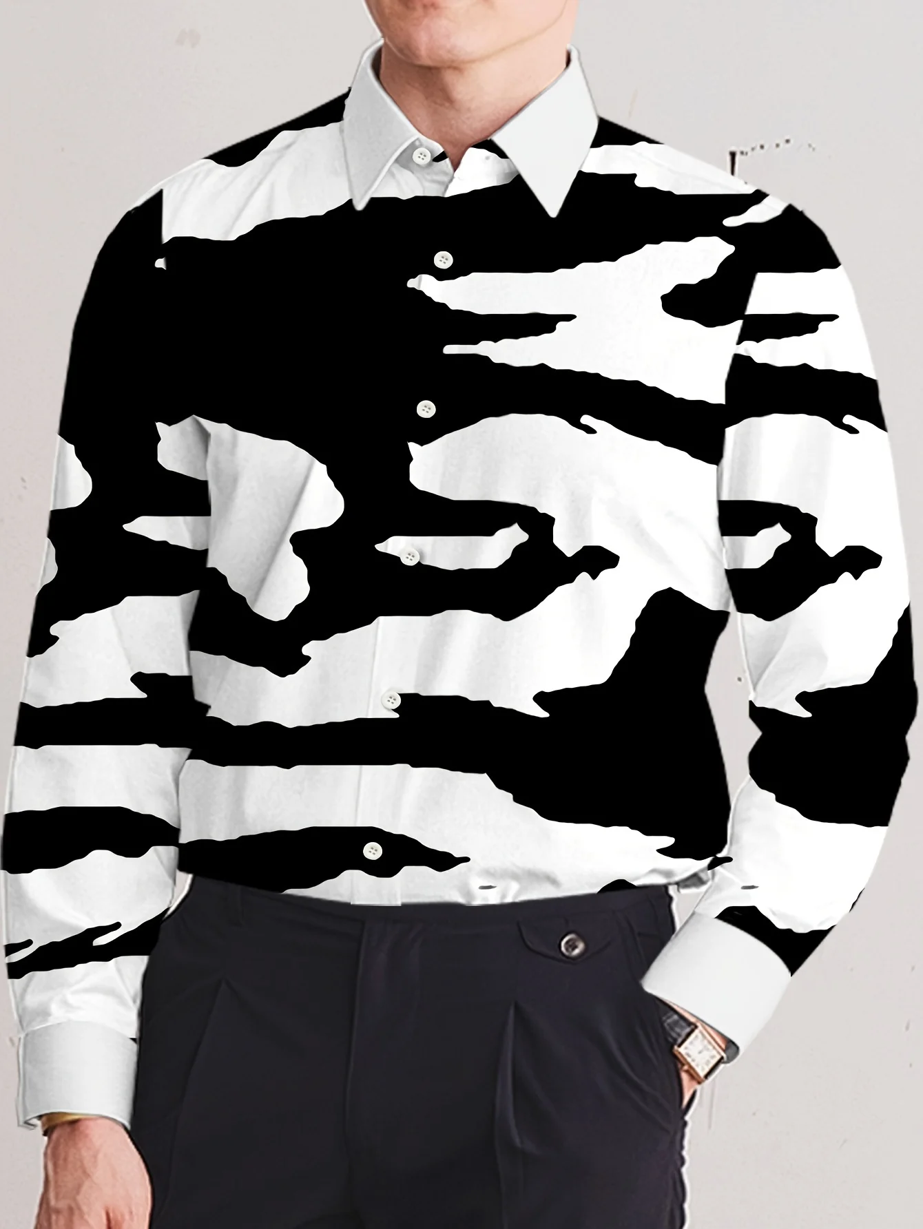 Bohemian Geometric Print Long Sleeve Shirt - Bold YES Text , Regular Fit Button-Up Shirt for Men & Women, Casual