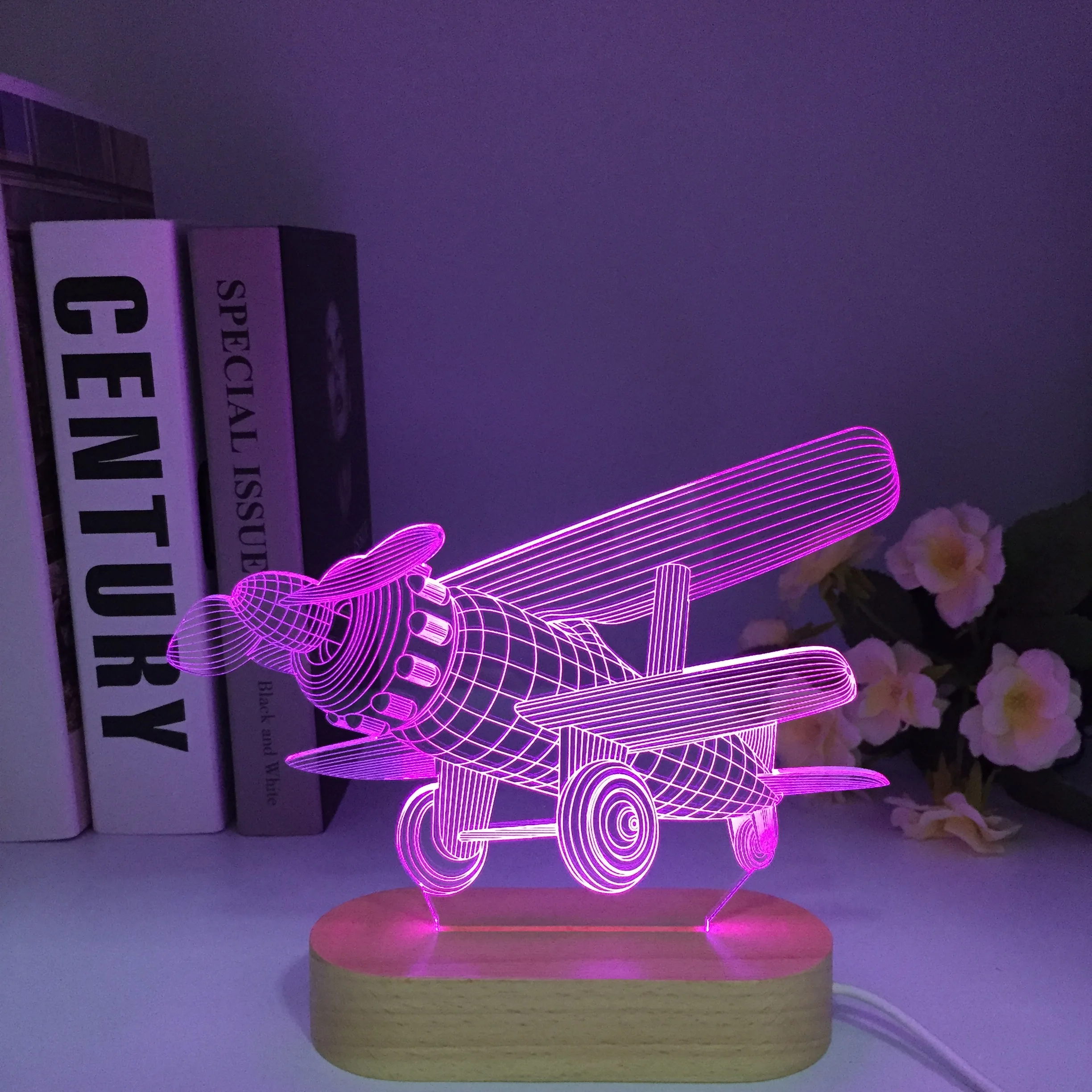 Remote Plane 3D Lamp Illusion Night Light for Bedroom Decoration Table Lamp Gift Toys for Kids Birthday Party Boy Wooden Present