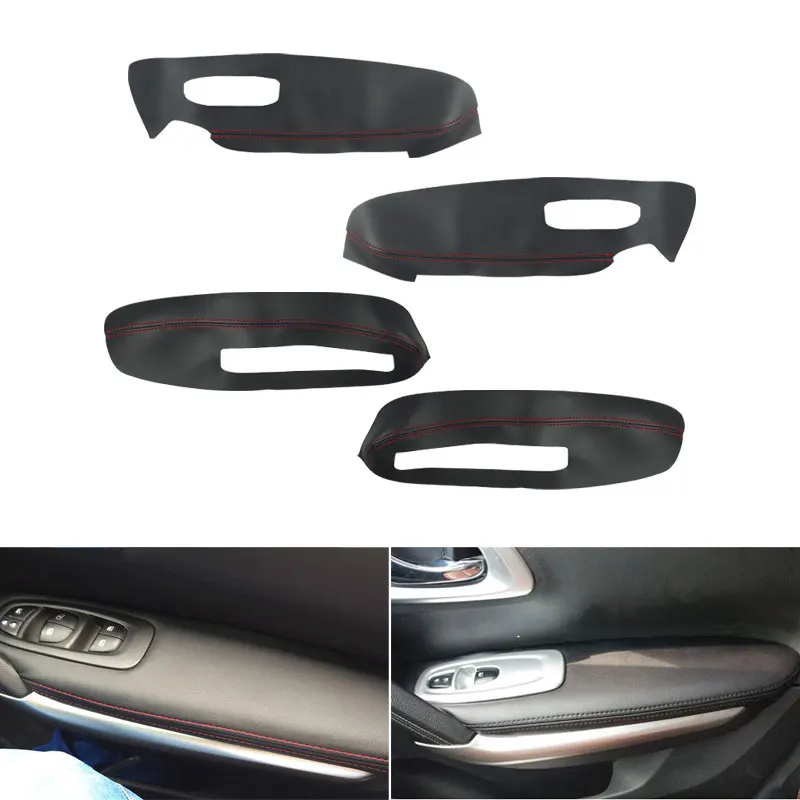 Car-styling Microfiber Leather Interior Door Armrest Panel Cover Trim 4pcs with Mount Fittings For Renault Kadjar 2016 2017 2018