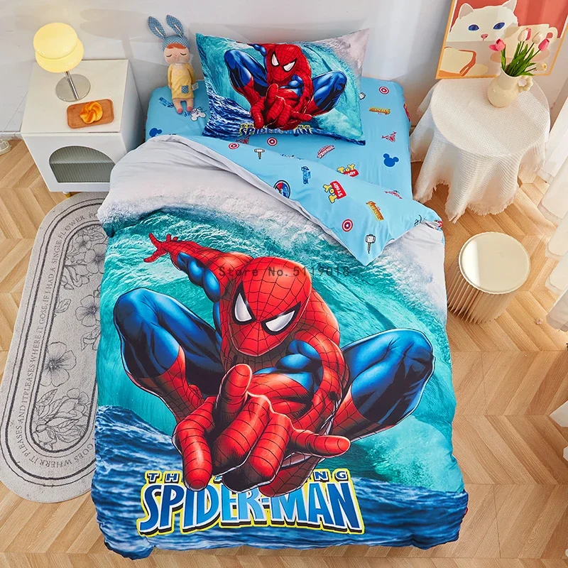 Diseny New Cartoon Spiderman Bedding Set Single Size Boy's Duvet Cover Child Bedroom Decor for Boy Gift