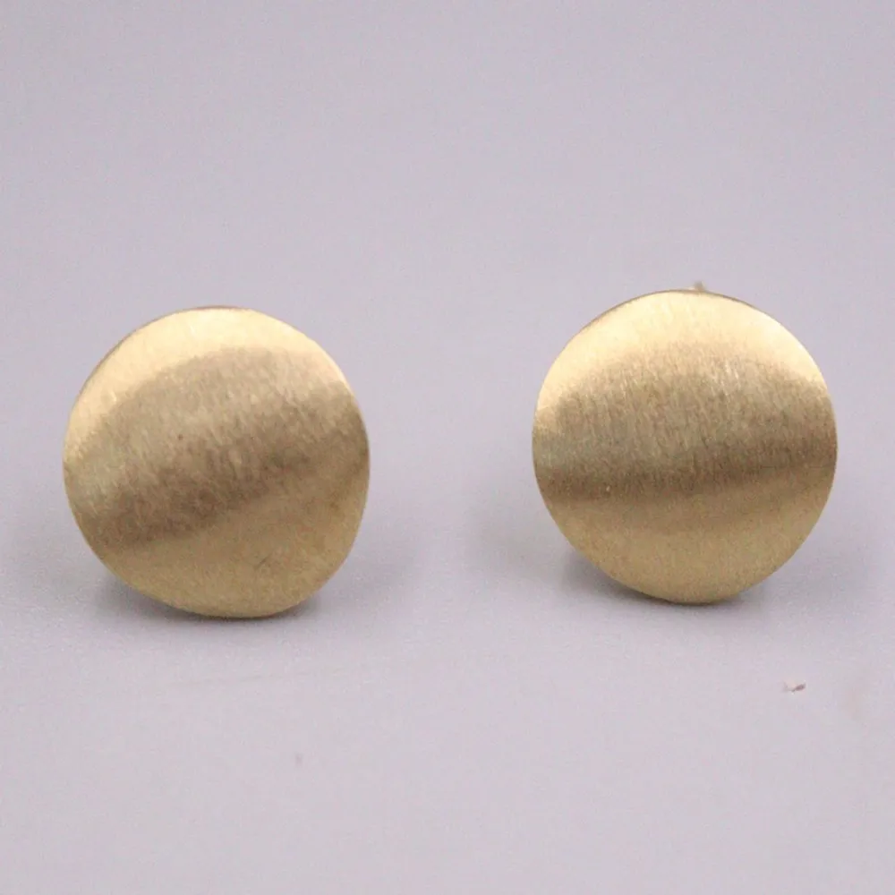 

Real Pure 18K Yellow Gold Stud Women Gift Lucky Hollow Matte Round Earrings 2.44g