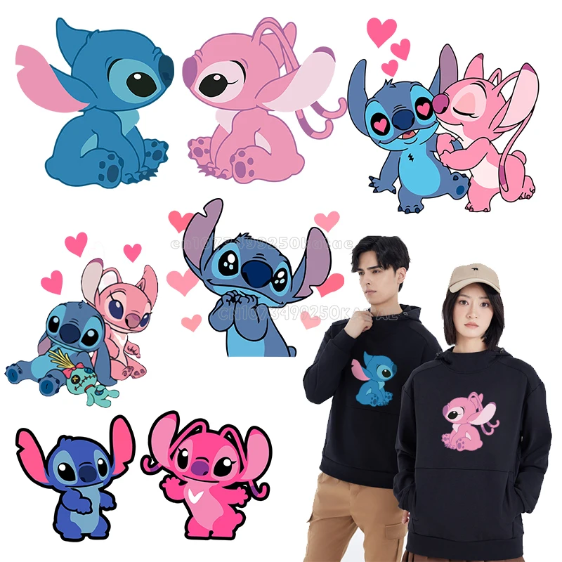 Stitch Angel Iron on Patches Kawaii Cute Hot Transfer Sticker Cartoon Applique Clothes Sticker for Lovers Hoodie Tees Jacket Bag