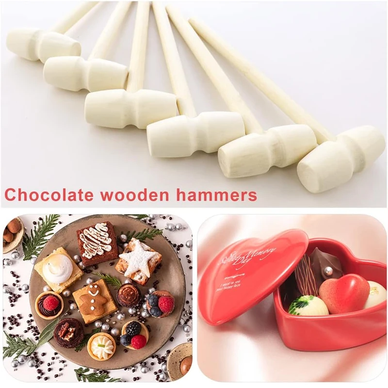 50/100pcs Mini Wood Hammers, Smooth Solid Hardwood Toy Mallets for DIY Craft, Chocolate Breakable Heart, Party Games